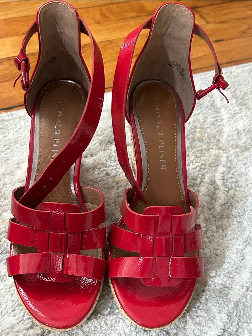 Donald J. Pliner Red Patent Stylish Woven Wedge Sandals. SZ 6